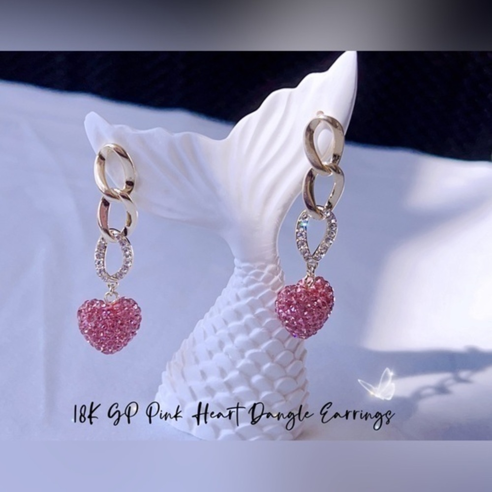 18K GP pink heart Dangle Earrings